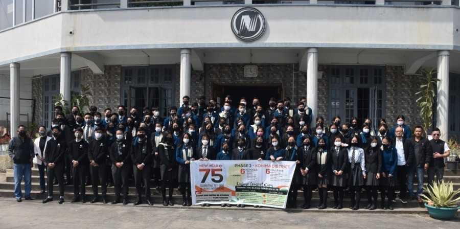District Level Committee for New India @ 75 activities with North Field school students at North Field School auditorium, Kohima on March 1. (DIPR Photo)